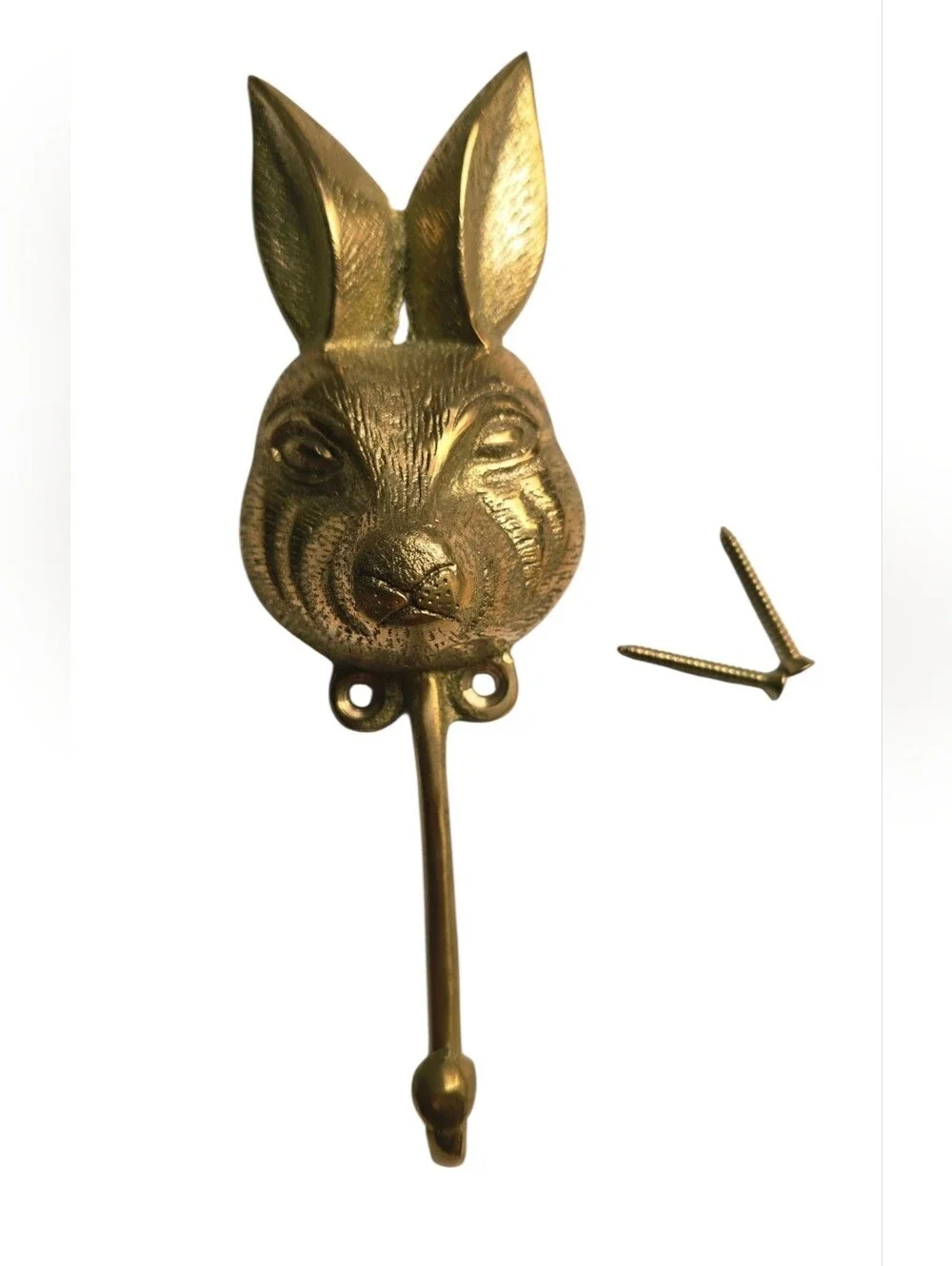 Brass Tone Rabbit Wall Hook Bunny Head Gold Cottagecore English Country Decor
